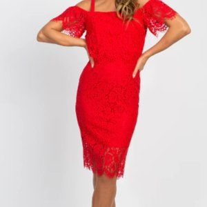 Red Lace Cold Shoulder Midi Dress